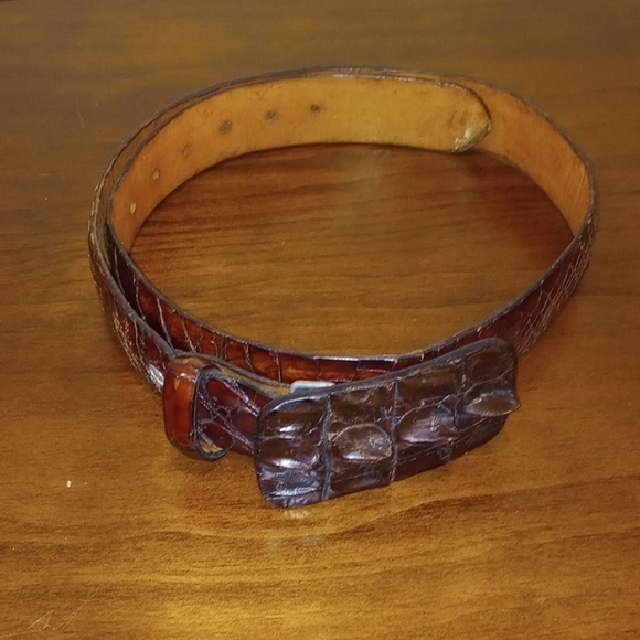 Vintage Hornback Crocodile Buckle Brown Men\'s Leather Belt - 37\